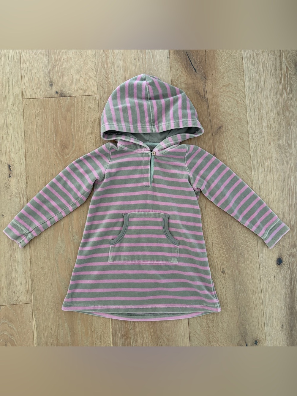 Mini Boden Girls Hooded Sweatshirt Dress 2-3Y Pink Gray Stripe Cotton Hoodie*0